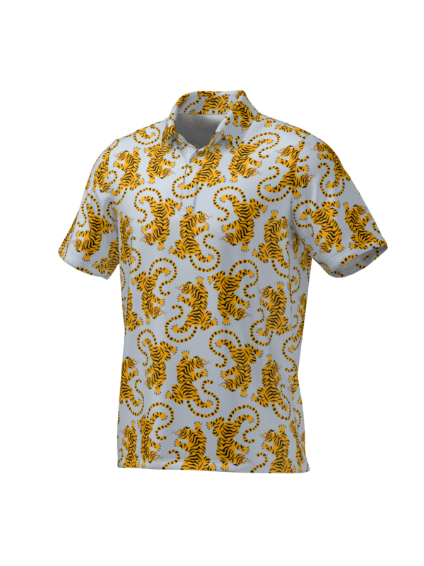 tiger-green-front "Explore Birdeez's collection of custom golf polos, designed for style and performance on the green. With a range of colors and designs to choose from, you can create your unique look for every round. Elevate your game with Birdeez today! #Birdeez #GolfPolos #CustomApparel #PerformanceWear #GolfFashion"